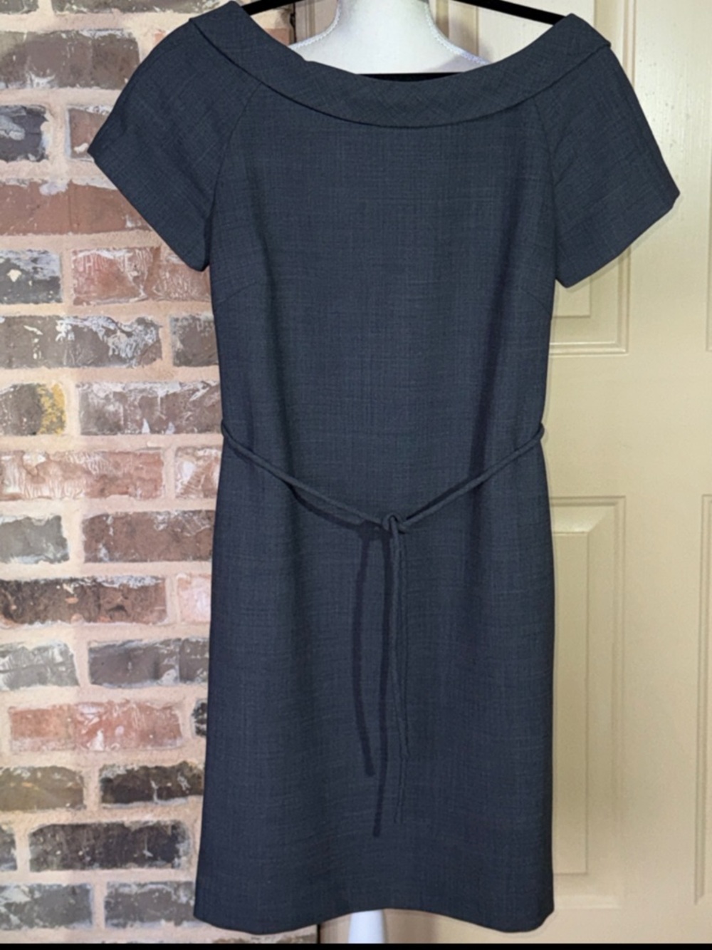 Tory Burch Gray Wool Blend Sheath Dress Chain Print Silk Lined Elegant Neckline - Picture 5 of 15